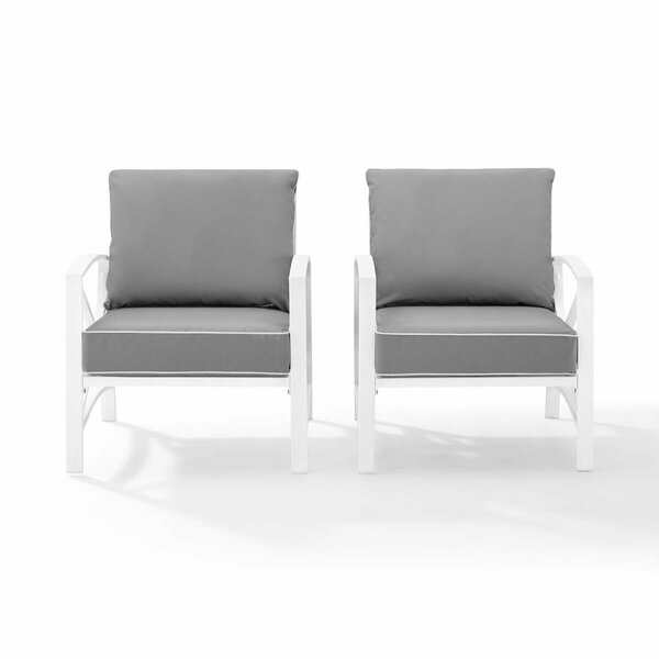 Crosley Furniture Kaplan 2-Piece Outdoor Seating Set in White with Gray Cushions KO60013WH-GY